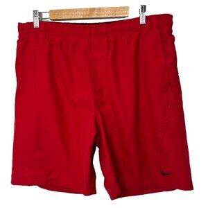 Nike Mens Size XL Red Black Hybrid Athletic Shorts Swim Trunks Drawstring Waist